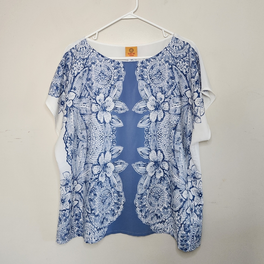 Women's Ruby Rd Blue & White Print Top Sz 16W